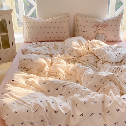 91家纺网 家纺一手货源 找家纺 （总）【提供买家秀】2025直播云感皱皱棉四件套水洗棉简约风小碎花被套床笠三件套-平铺图