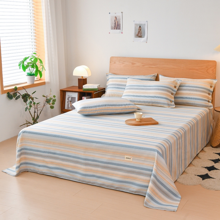 91家纺网 家纺一手货源 找家纺 仟网汇 2025新款活性印染无印纽扣原棉老粗布三件套 半夏蓝