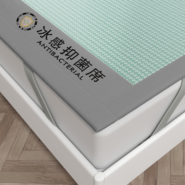 91家纺网 家纺一手货源 找家纺 绒艺席业 2025新款A类抗菌冰丝凉席系列-冰感抑菌席 绿色
