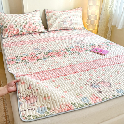 柒月家居 2025新款小清新乳胶凉席 粉系花园