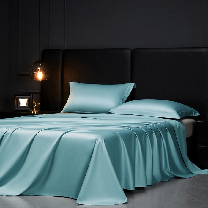 91家纺网 家纺一手货源 找家纺 秀色2025新款A类高端100s新疆长绒棉纯棉床单单件全棉单人贡缎加厚被单三件套 莫奈-雾霾蓝