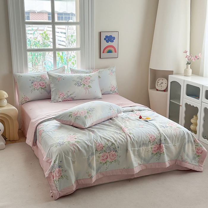 91家纺网 家纺一手货源 找家纺 瑜珠家纺 2025新款里外全棉棉花夏被 解花语