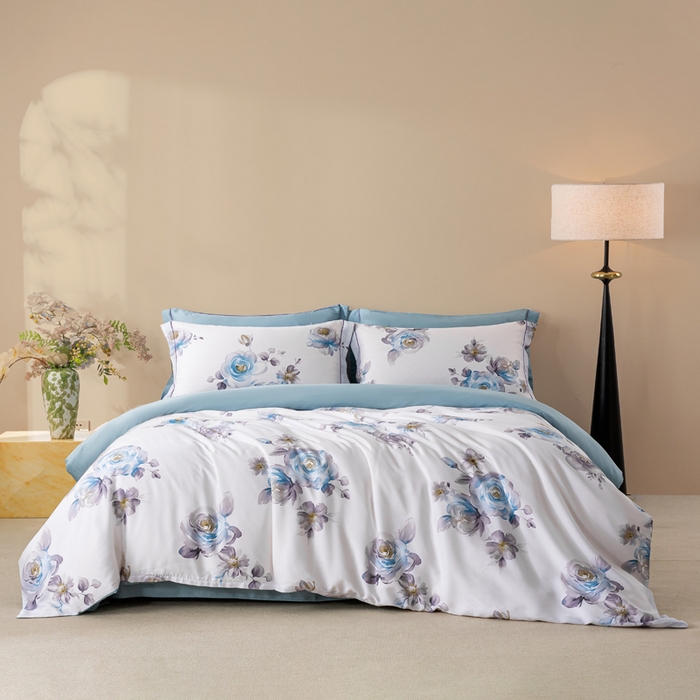 91家纺网 家纺一手货源 找家纺 帅露家纺 2025新款50S莱赛尔天丝印花四件套 安妮玫瑰