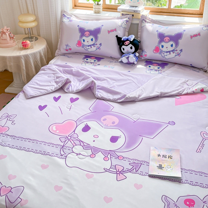 91家纺网 家纺一手货源 找家纺 博雅 2025新款 三丽鸥凉感丝夏被冰丝凉席组合四件套 气球库洛米