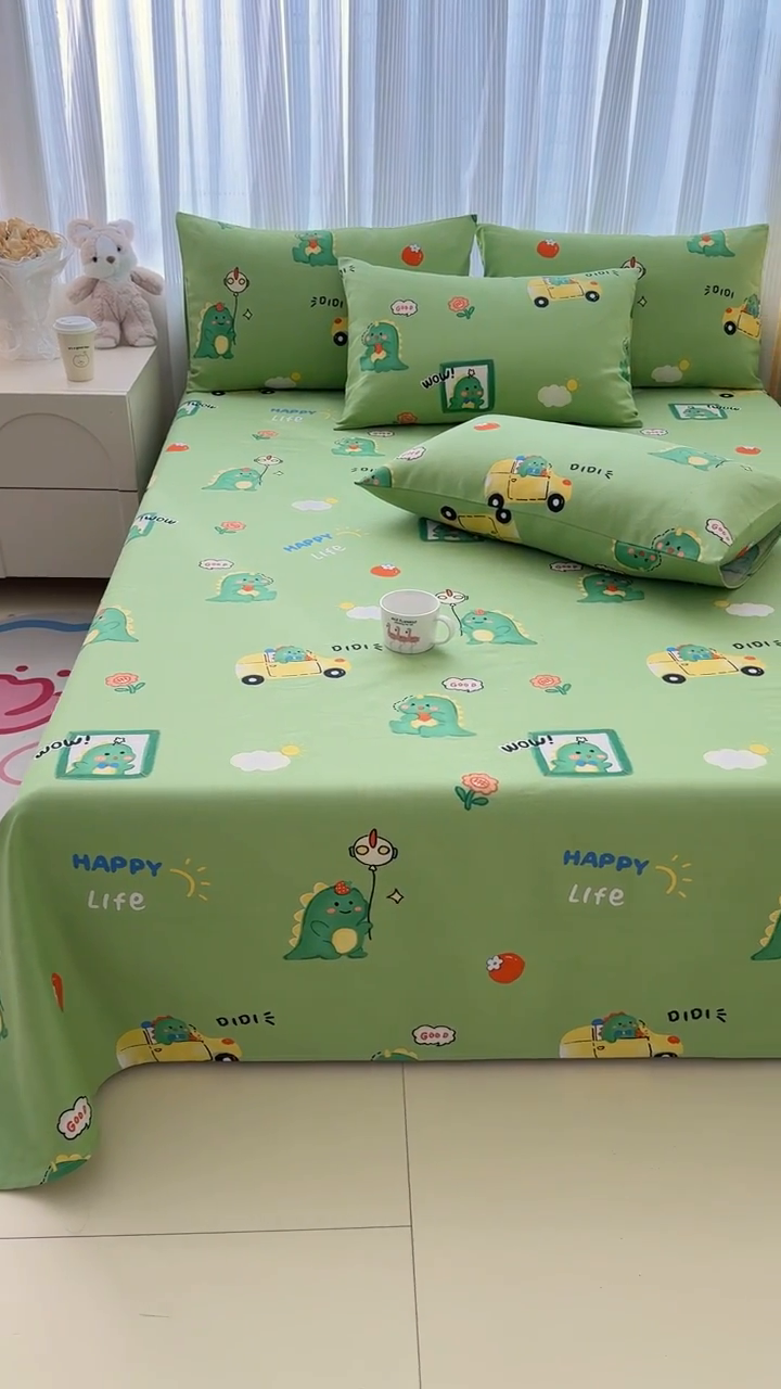 91家纺网 家纺一手货源 找家纺 仟网汇 2025新款老粗布床单粗布凉席老粗布单床单枕套单品 恐龙绿