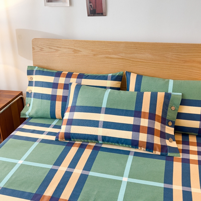 91家纺网 家纺一手货源 找家纺 仟网汇 2025新款活性印染无印纽扣原棉老粗布三件套 立体绿