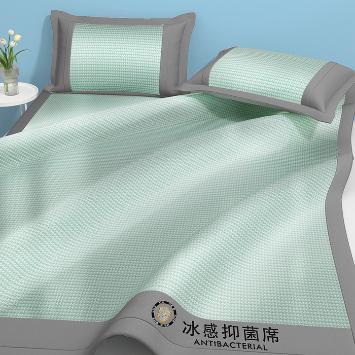 91家纺网 家纺一手货源 找家纺 绒艺席业 2025新款A类抗菌冰丝凉席系列-冰感抑菌席 绿色