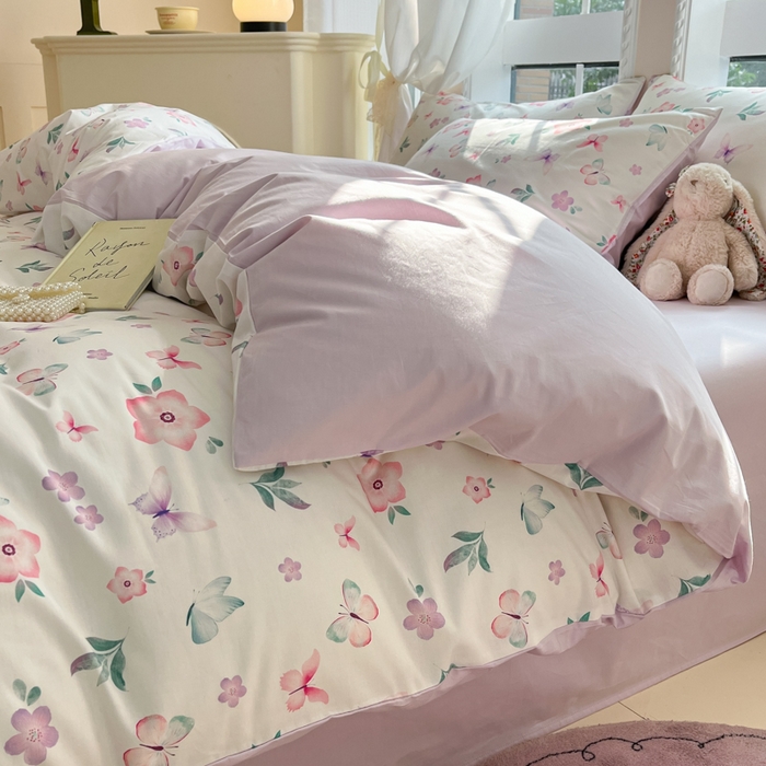 91家纺网 家纺一手货源 找家纺 仔仔熊 2025新款全棉印花系列被套 水彩蝴蝶花