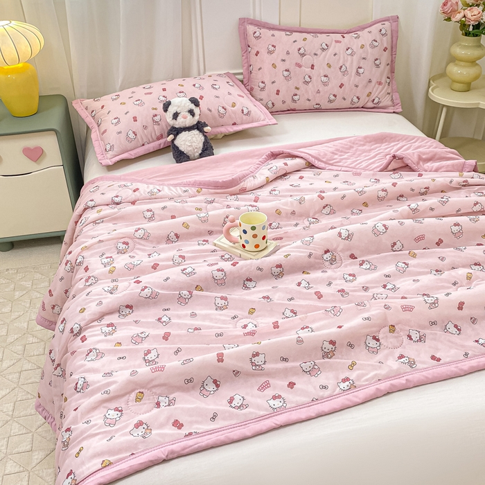 91家纺网 家纺一手货源 找家纺 顺顺家纺 2025新款凉感丝印花夏被空调被 少女凯蒂