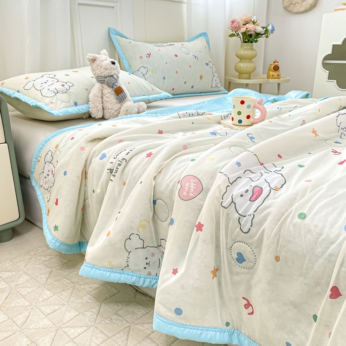 91家纺网 家纺一手货源 找家纺 顺顺家纺 2025新款凉感丝印花夏被空调被 快乐小狗