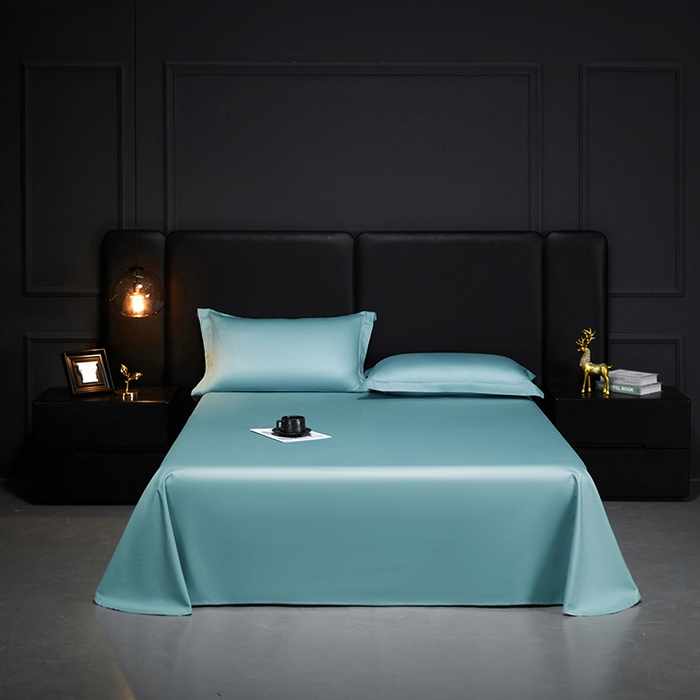 91家纺网 家纺一手货源 找家纺 秀色2025新款A类高端100s新疆长绒棉纯棉床单单件全棉单人贡缎加厚被单三件套 莫奈-雾霾蓝