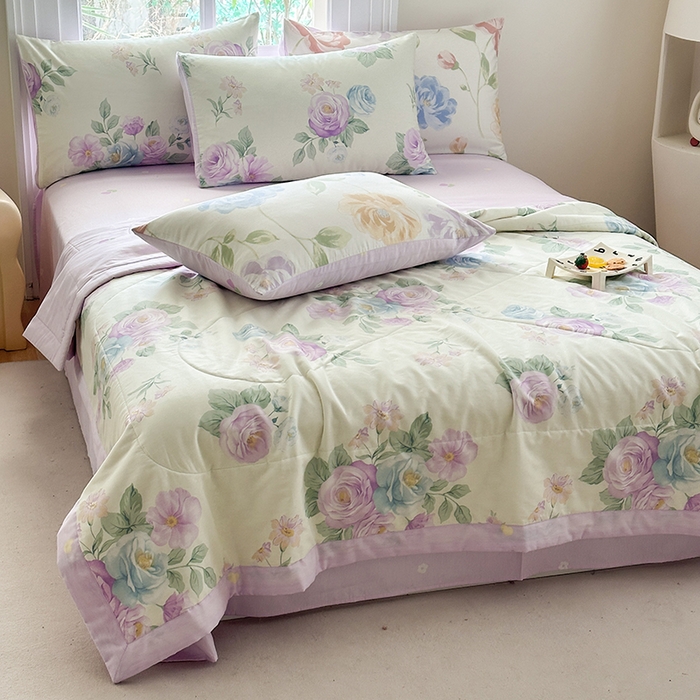 91家纺网 家纺一手货源 找家纺 瑜珠家纺 2025新款里外全棉棉花夏被 假日玫瑰