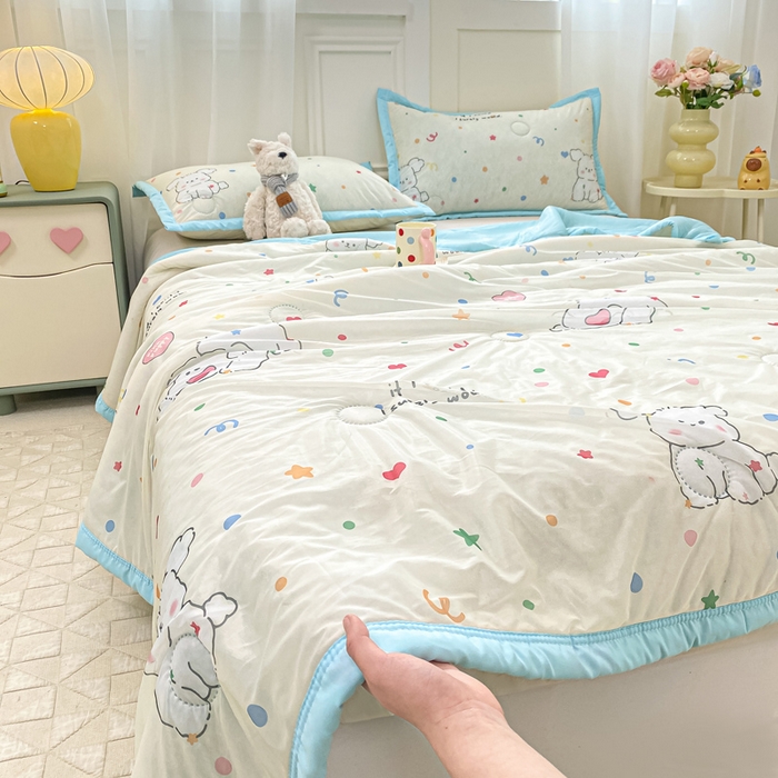 91家纺网 家纺一手货源 找家纺 顺顺家纺 2025新款凉感丝印花夏被空调被 快乐小狗