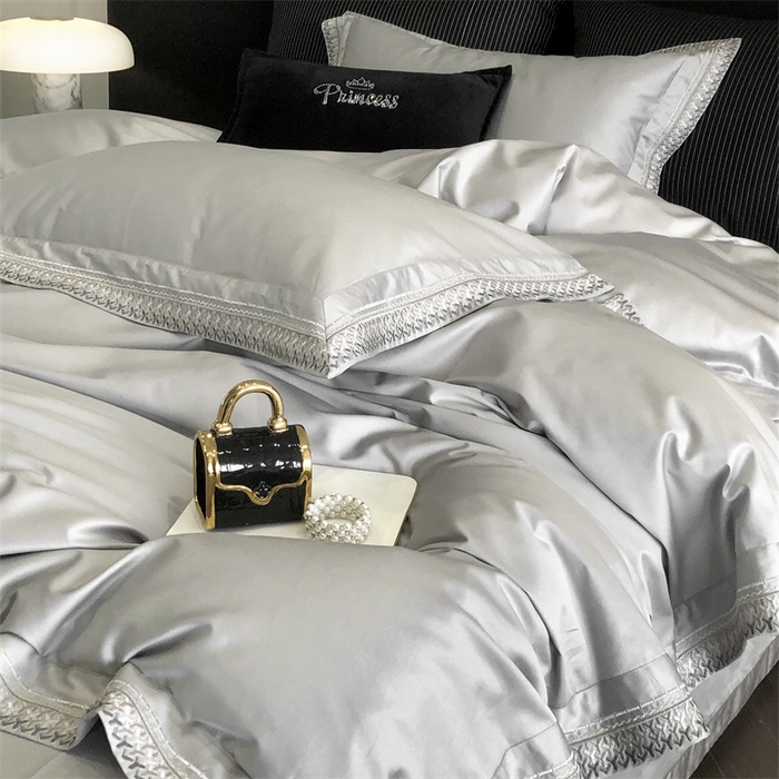 91家纺网 家纺一手货源 找家纺 保罗圣迪奥 2025新款50双股全棉长绒棉四件套-艾瑟琳系列 艾瑟琳-绅士灰