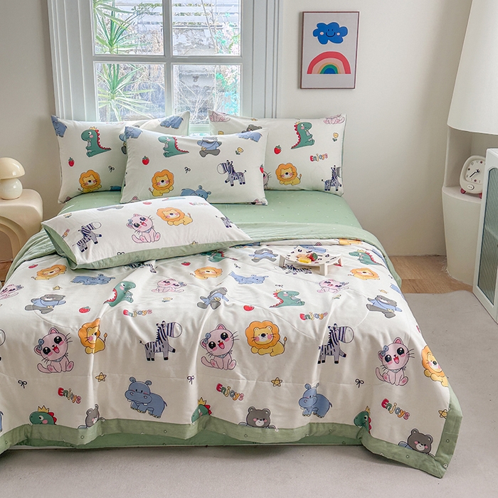 91家纺网 家纺一手货源 找家纺 瑜珠家纺 2025新款里外全棉棉花夏被 快乐卡通