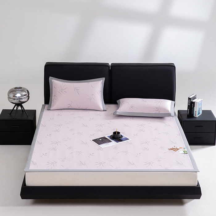 91家纺网 家纺一手货源 找家纺 小牛席业 2025新款全PE柳烟冰丝席凉席席子系列 粉色