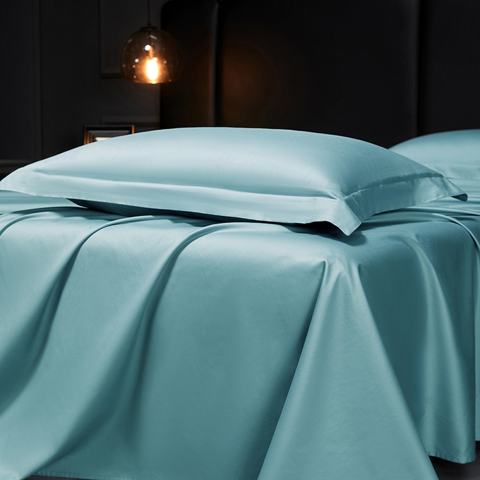 91家纺网 家纺一手货源 找家纺 秀色2025新款A类高端100s新疆长绒棉纯棉床单单件全棉单人贡缎加厚被单三件套 莫奈-雾霾蓝