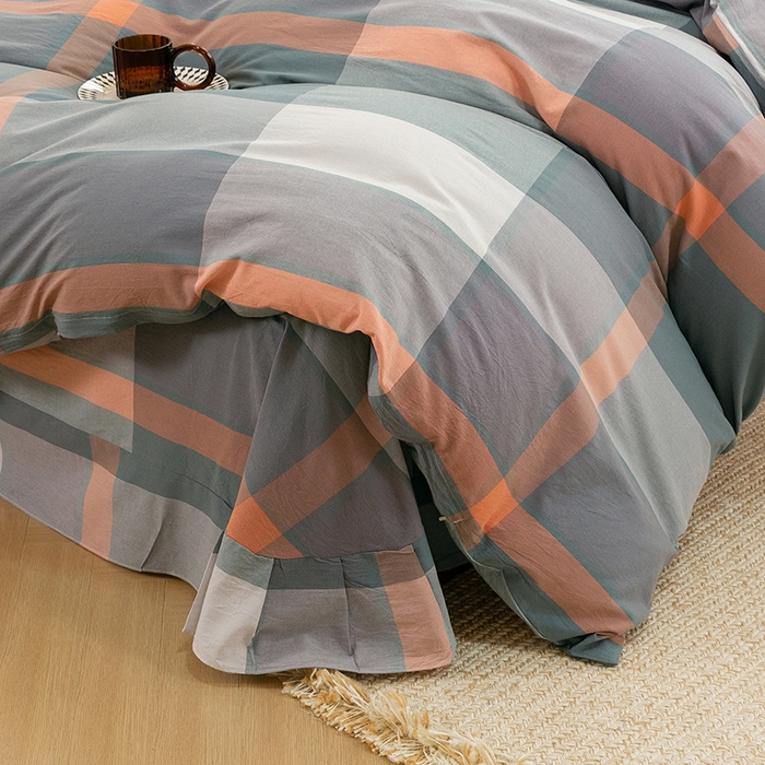 91家纺网 家纺一手货源 找家纺 喜四方 2025新款全棉色织水洗棉四件套 北欧风情（桔灰）