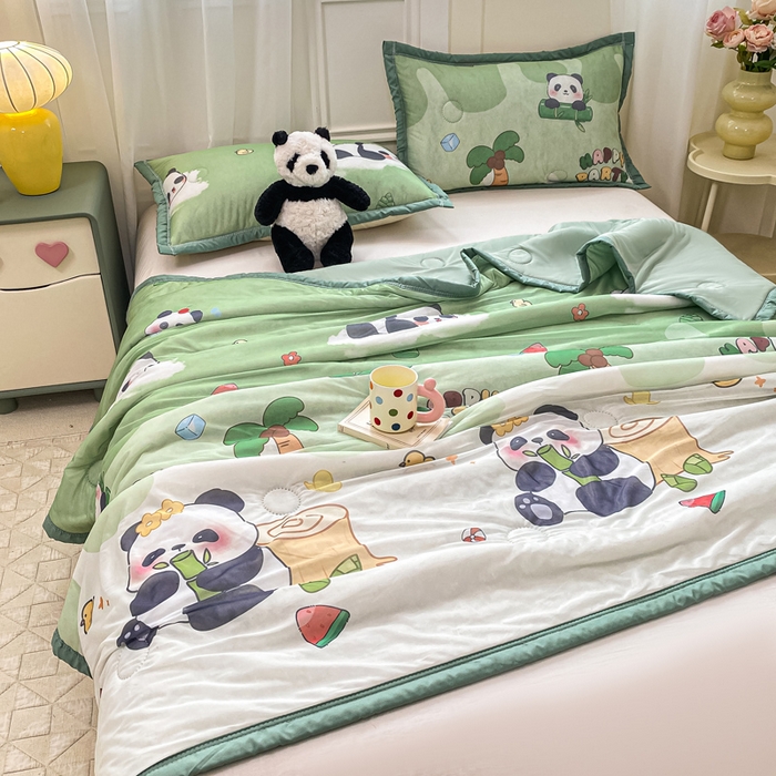 91家纺网 家纺一手货源 找家纺 顺顺家纺 2025新款凉感丝印花夏被空调被 萌宝熊猫