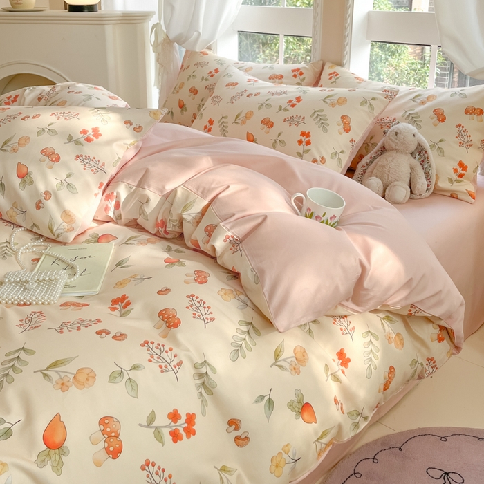 91家纺网 家纺一手货源 找家纺 仔仔熊 2025新款全棉印花四件套 春意盎然