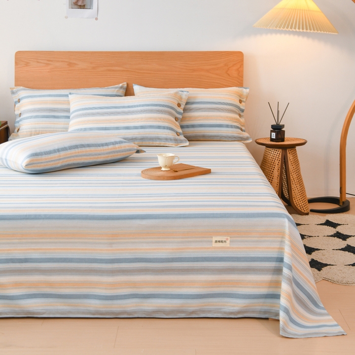 91家纺网 家纺一手货源 找家纺 仟网汇 2025新款活性印染无印纽扣原棉老粗布三件套 半夏蓝