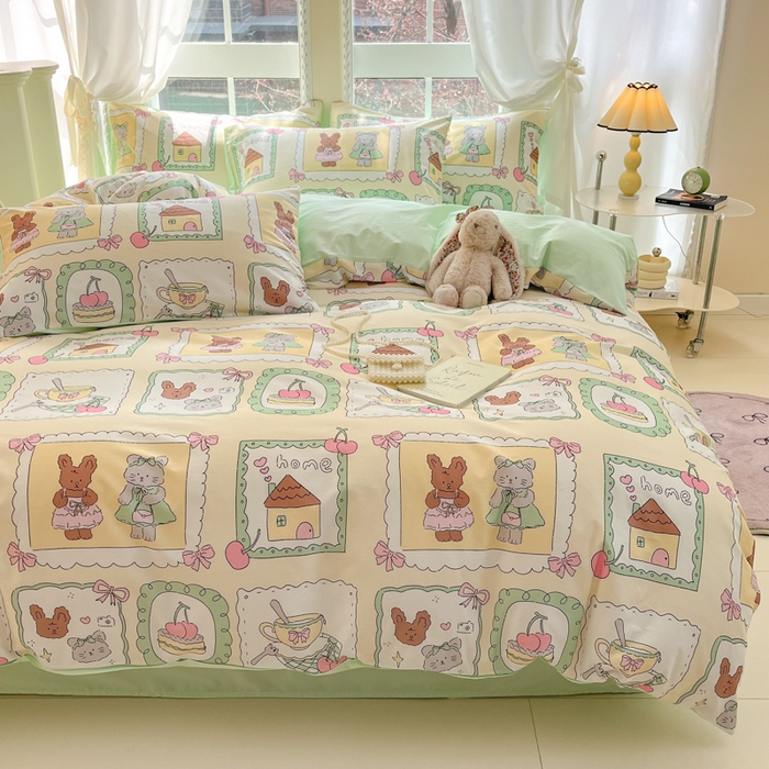 91家纺网 家纺一手货源 找家纺 仔仔熊 2025新款全棉印花四件套 假日诱惑