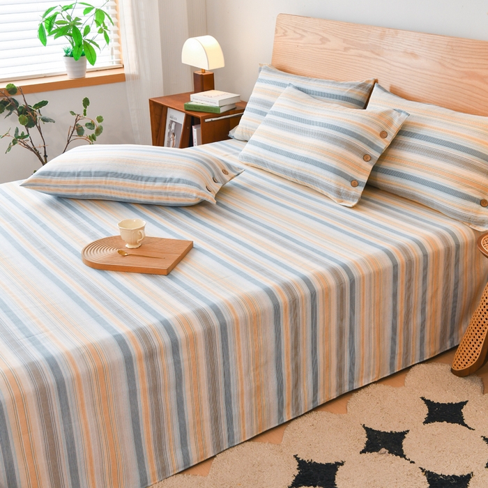 91家纺网 家纺一手货源 找家纺 仟网汇 2025新款活性印染无印纽扣原棉老粗布三件套 半夏蓝