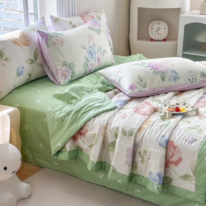 91家纺网 家纺一手货源 找家纺 瑜珠家纺 2025新款里外全棉棉花夏被 玫瑰清梦