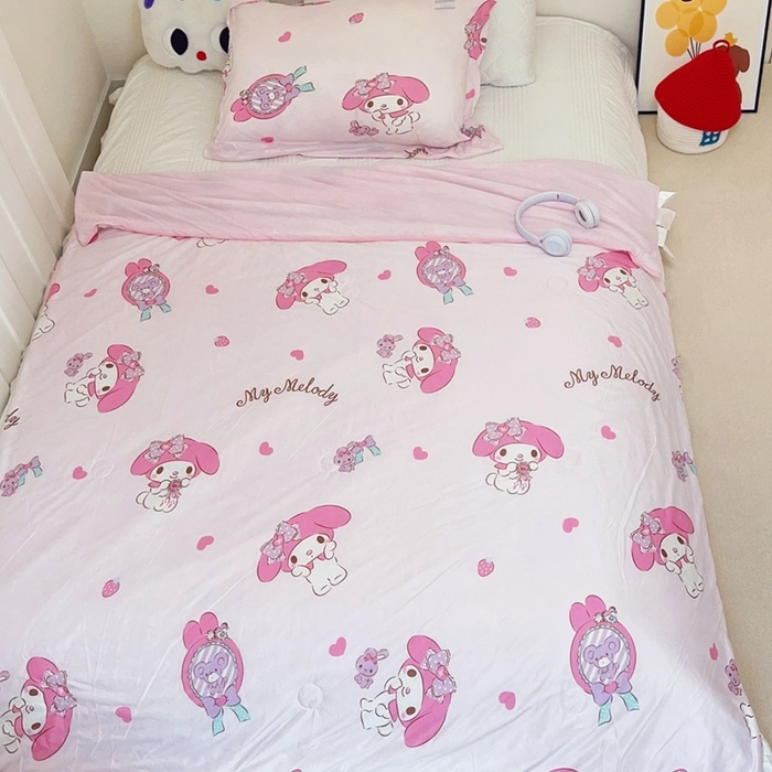 91家纺网 家纺一手货源 找家纺 兜米家居 2025夏季新品三丽鸥深睡双感针织凉感空调被夏被 爱心美乐蒂