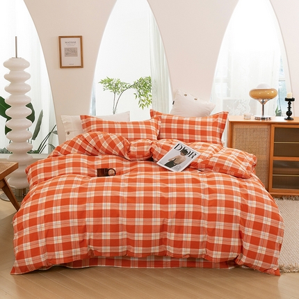 91家纺网 家纺一手货源 找家纺 喜四方 2025新款全棉色织水洗棉四件套 罗兰（桔）