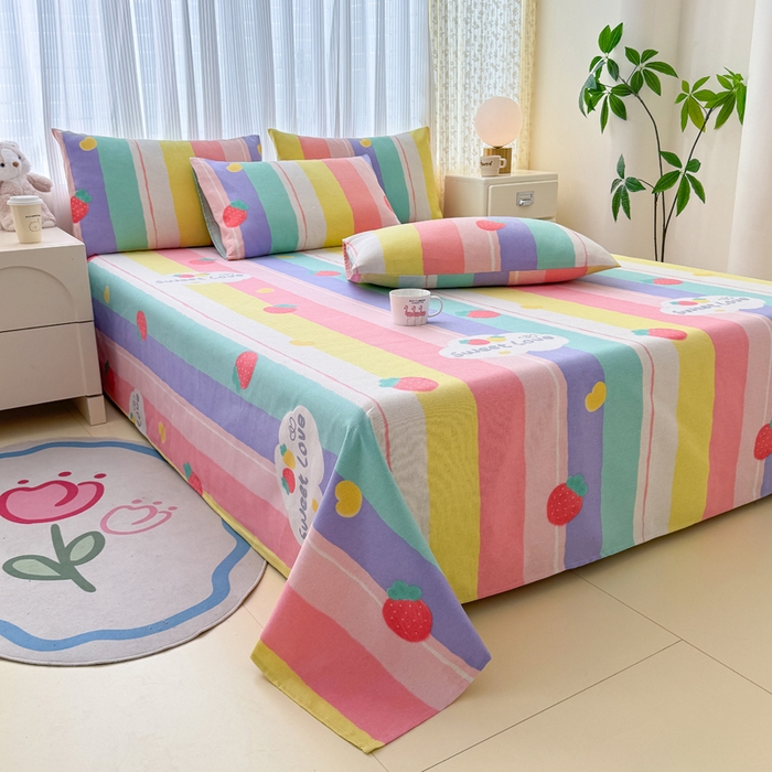 91家纺网 家纺一手货源 找家纺 仟网汇 2025新款老粗布床单粗布凉席老粗布单床单枕套单品 七彩草莓