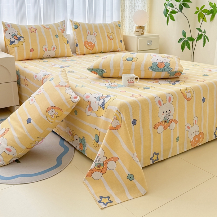 91家纺网 家纺一手货源 找家纺 仟网汇 2025新款老粗布床单粗布凉席老粗布单床单枕套单品 萝卜兔