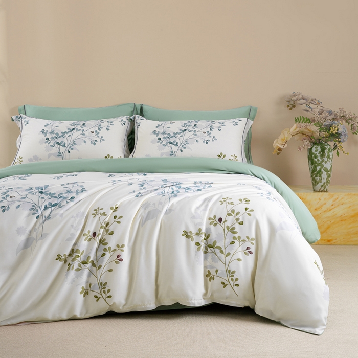 91家纺网 家纺一手货源 找家纺 帅露家纺 2025新款50S莱赛尔天丝印花四件套 娇花弄影