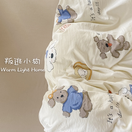 91家纺网 家纺一手货源 找家纺 【提供买家秀】2025直播云感皱皱棉四件套水洗棉简约风小碎花被套床笠三件套-细节图 叛逃小狗