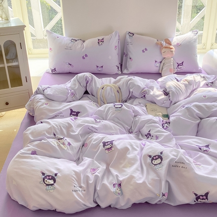 91家纺网 家纺一手货源 找家纺 （总）【提供买家秀】2025直播云感皱皱棉四件套水洗棉简约风小碎花被套床笠三件套-平铺图