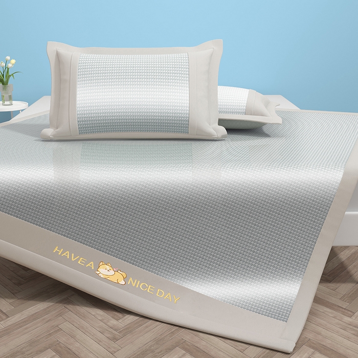 91家纺网 家纺一手货源 找家纺 绒艺席业 2025新款A类抗菌冰丝凉席系列-柯基款 灰色