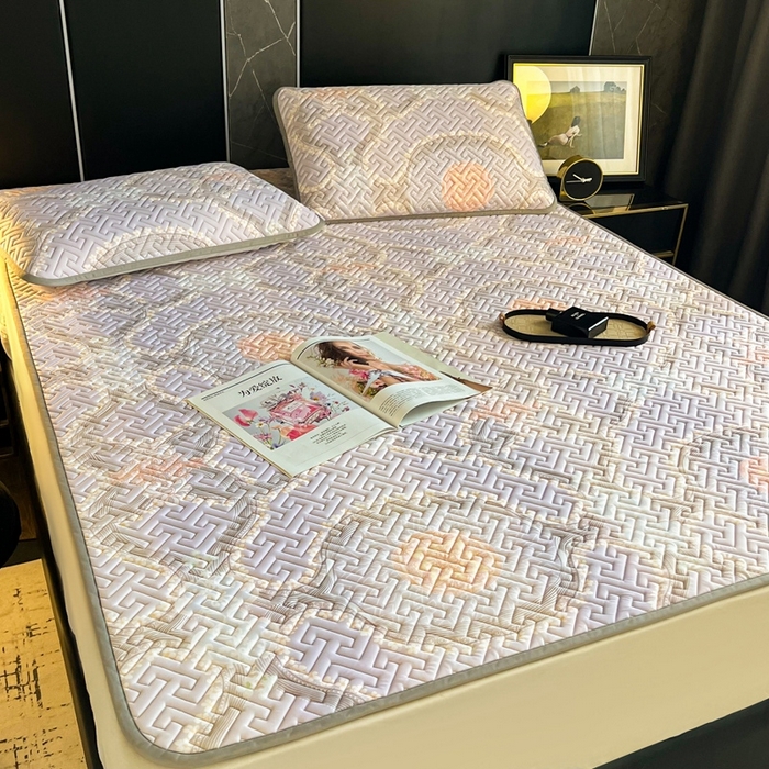 91家纺网 家纺一手货源 找家纺 美丽折2025夏季新品高端加厚全冰丝生物基乳胶凉席三件套 水洗天然乳胶凉席 安格尔斯-紫