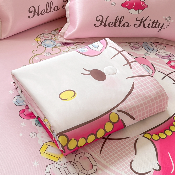 91家纺网 家纺一手货源 找家纺 博雅 2025新款 三丽鸥凉感丝夏被冰丝凉席组合四件套 花花KT