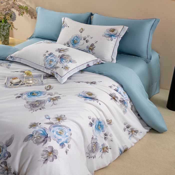 91家纺网 家纺一手货源 找家纺 帅露家纺 2025新款50S莱赛尔天丝印花四件套 安妮玫瑰