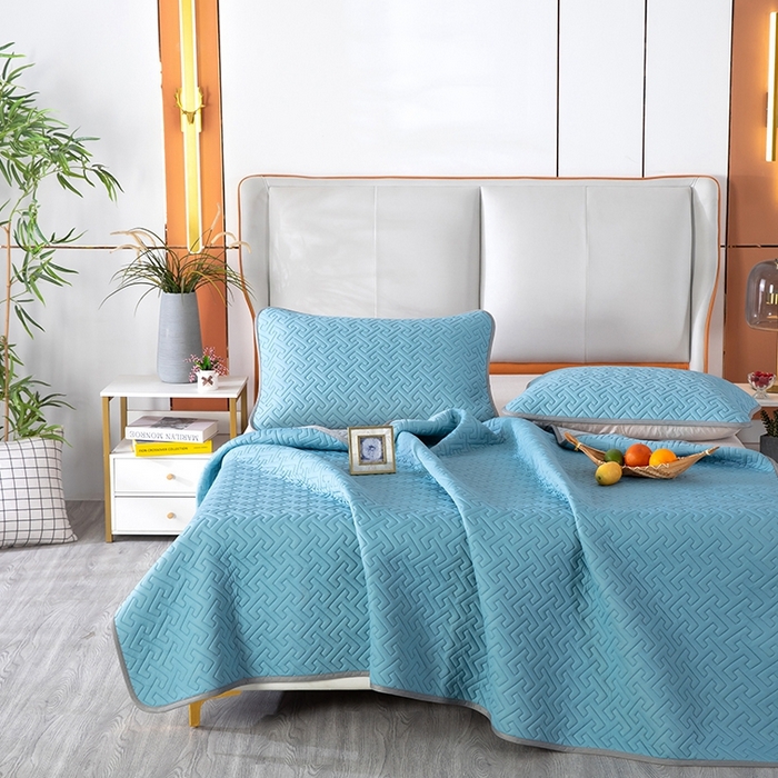 91家纺网 家纺一手货源 找家纺 美丽折2025夏季新品高端加厚全冰丝生物基乳胶凉席三件套 水洗天然乳胶凉席 孔雀蓝T