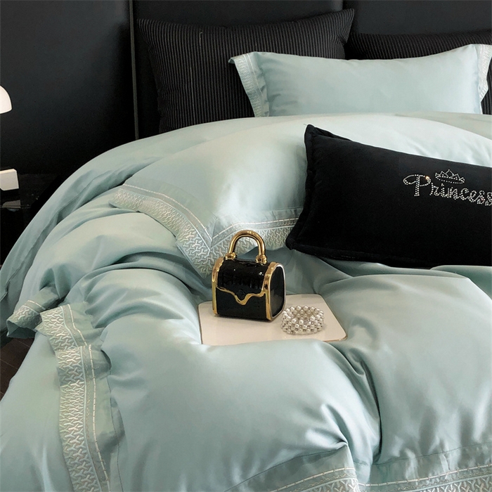 91家纺网 家纺一手货源 找家纺 保罗圣迪奥 2025新款50双股全棉长绒棉四件套-艾瑟琳系列 艾瑟琳-青石绿