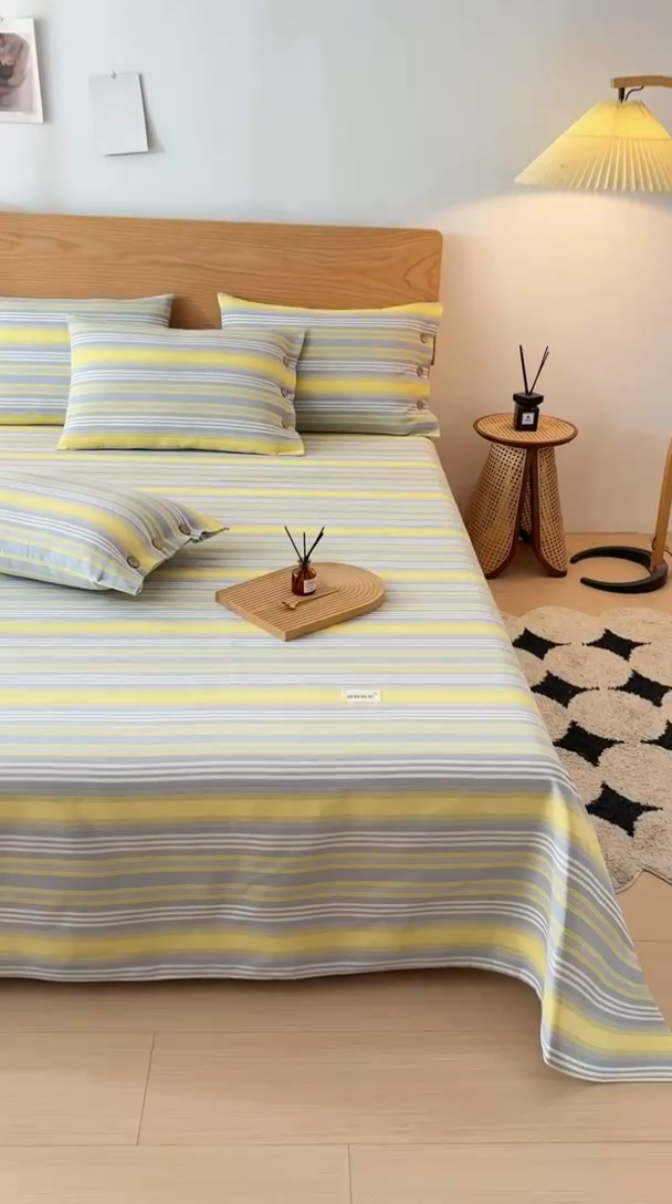 91家纺网 家纺一手货源 找家纺 仟网汇 2025新款活性印染无印纽扣原棉老粗布三件套 跃动黄