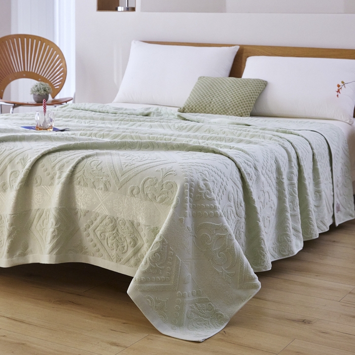 91家纺网 家纺一手货源 找家纺 爱港家纺 2025新款上海专版老式怀旧全棉A类纱布毛巾被 古韵-绿