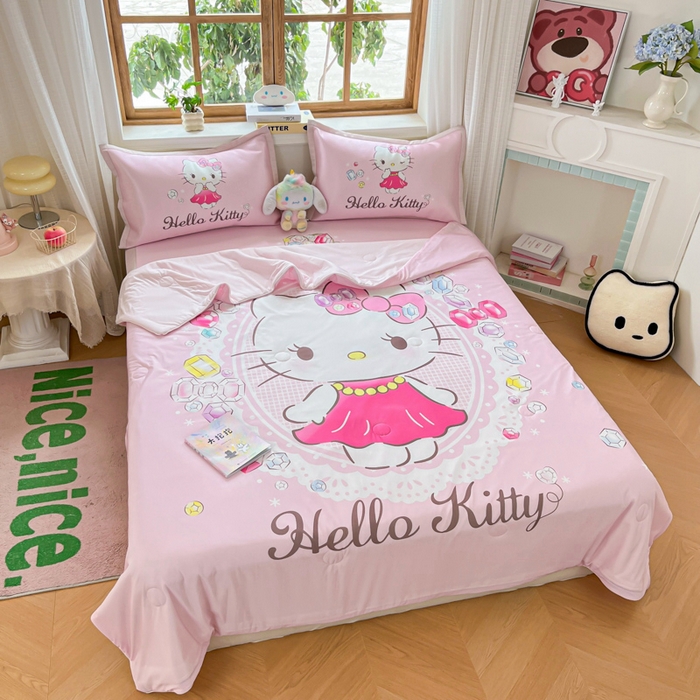 91家纺网 家纺一手货源 找家纺 （总）博雅 2025新款 三丽鸥凉感丝夏被冰丝凉席组合四件套