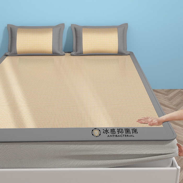 91家纺网 家纺一手货源 找家纺 绒艺席业 2025新款A类抗菌冰丝凉席系列-冰感抑菌席 黄色