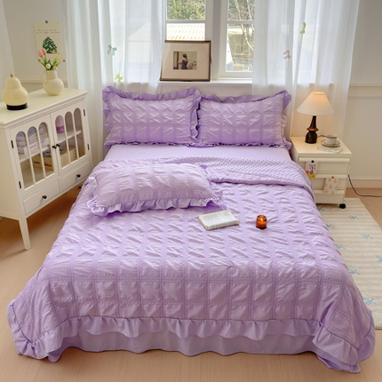 91家纺网 家纺一手货源 找家纺 德比尔斯 2025新款7D豆豆韩版泡泡纱单夏被夏被四件套 星辰紫