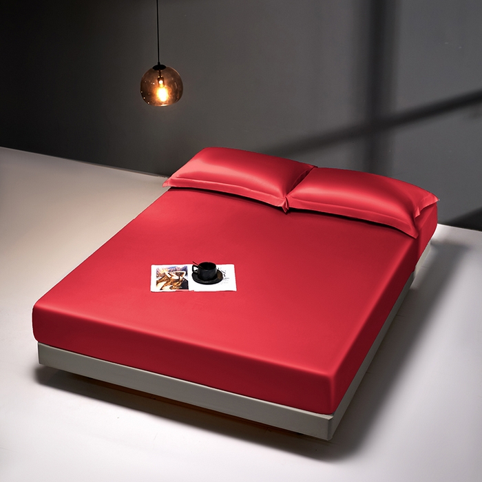 91家纺网 家纺一手货源 找家纺 秀色2025新款高端纯棉床笠单件全棉全包床套三件套100s新疆长绒棉酒店床垫保护套 梦易-海棠红