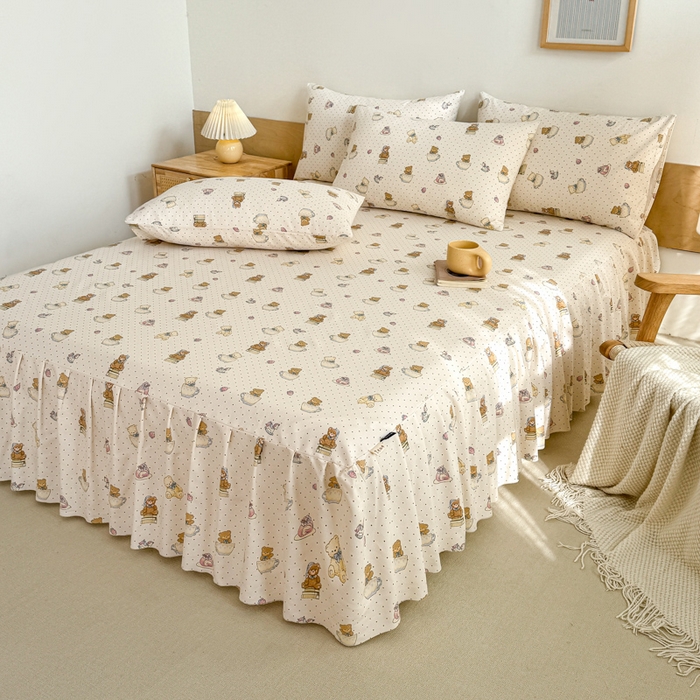 91家纺网 家纺一手货源 找家纺 布柔 2025新款100%全棉纯棉老粗布绣花印花凉席单品床裙 小熊