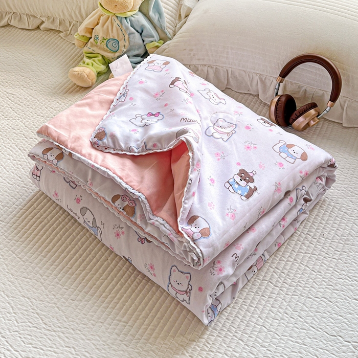 91家纺网 家纺一手货源 找家纺 妖妖家纺 2025新款超柔双层纱糯糯针织棉夏凉被 狗狗乐园