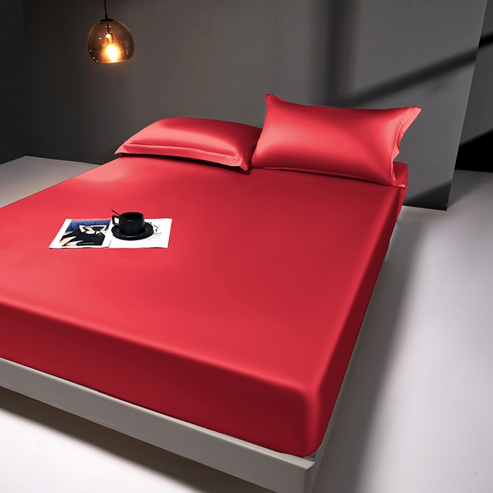 91家纺网 家纺一手货源 找家纺 秀色2025新款高端纯棉床笠单件全棉全包床套三件套100s新疆长绒棉酒店床垫保护套 梦易-海棠红